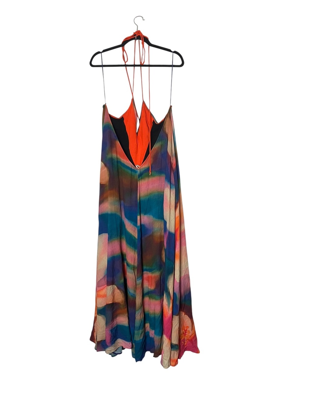 Free People Catalina Halter Maxi Dress Backless Rainbow Tie Dye Boho XL - Picture 4 of 7